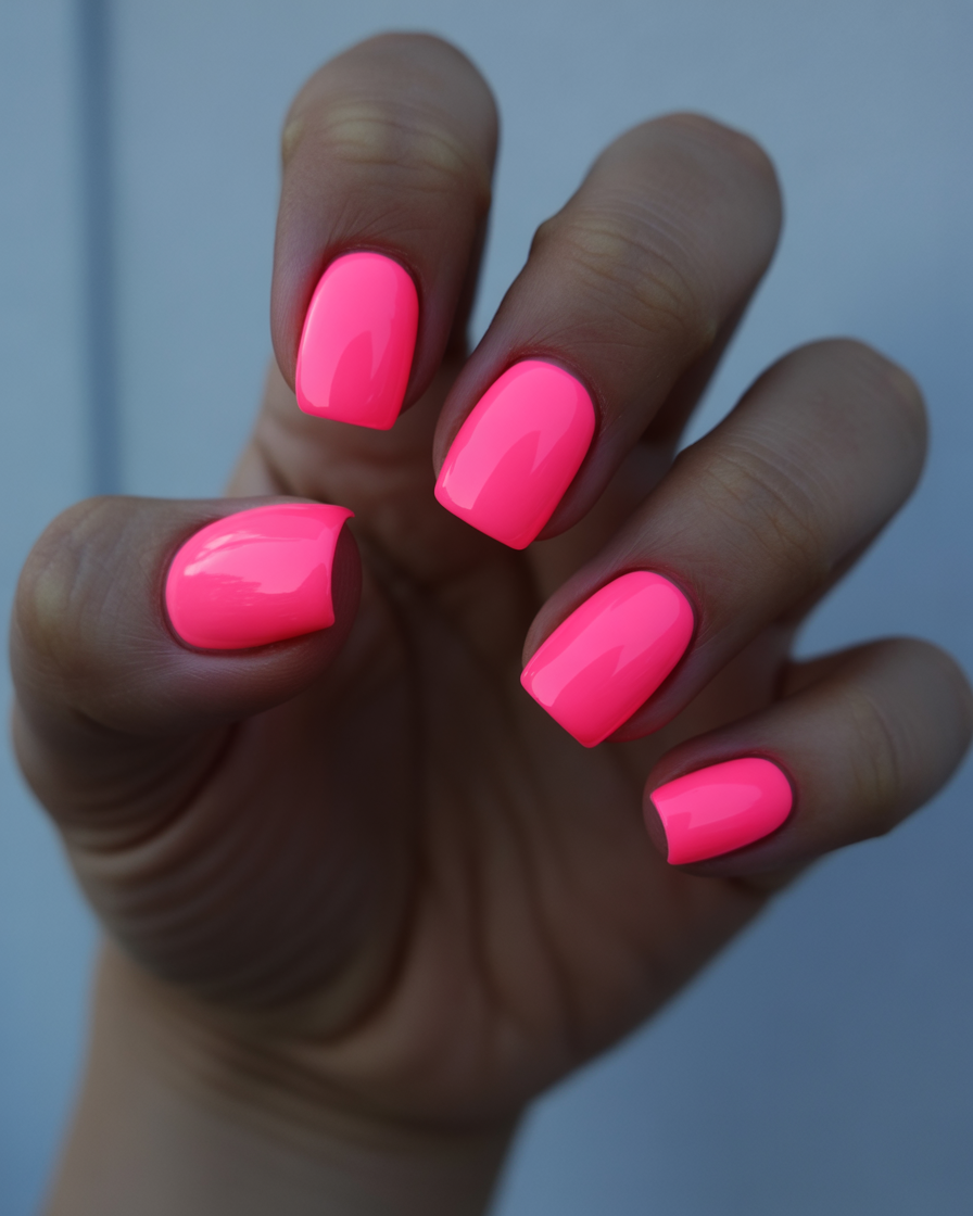 Bold neon square nails with a high-impact color finish.