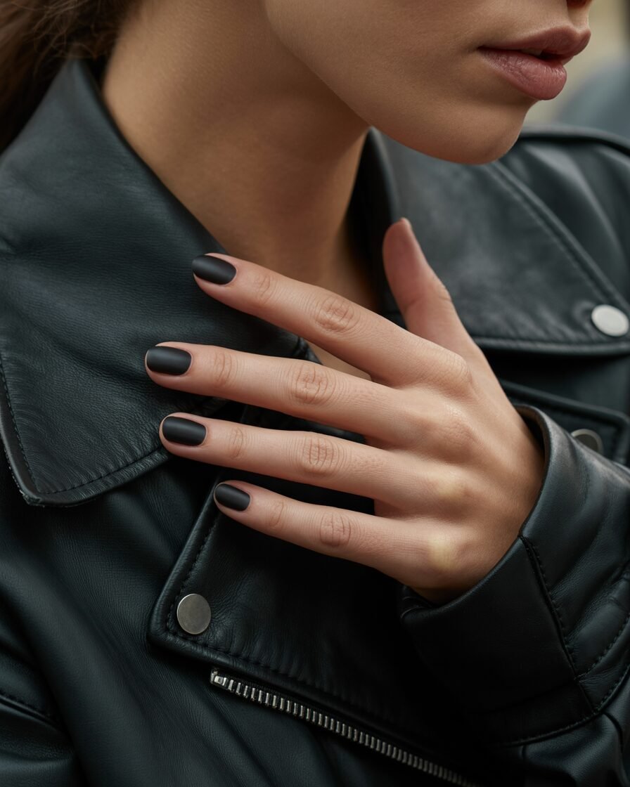 Sleek matte black nails with a smooth finish