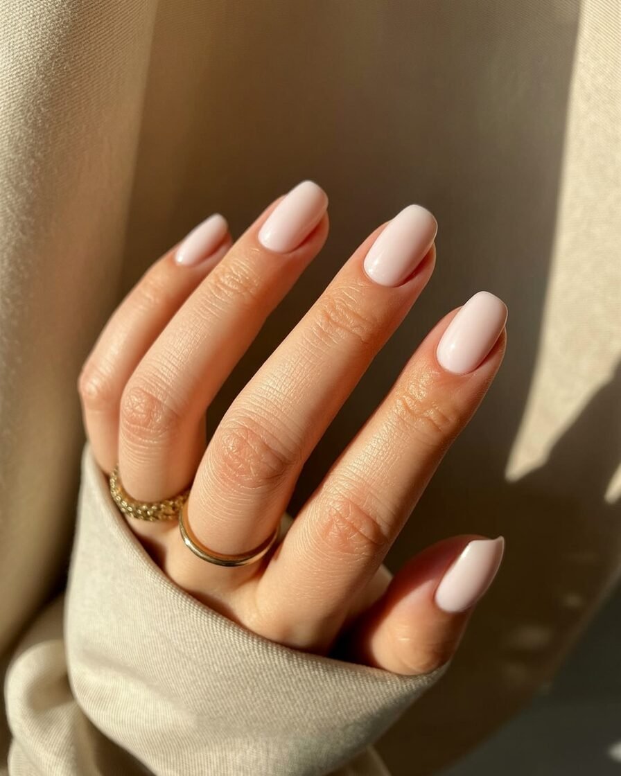 Chic nude nails with a glossy shine
