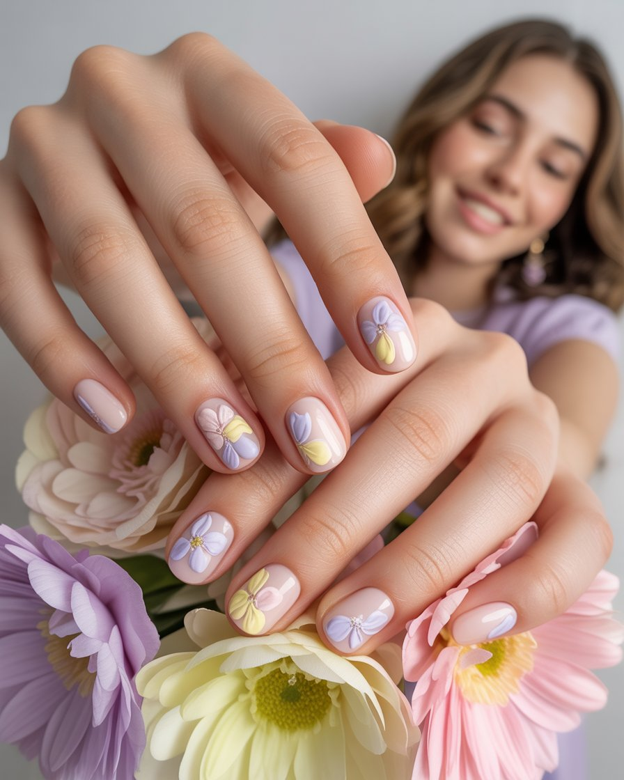 Floral nail art with pastel colors, perfect for a fresh summer vibe