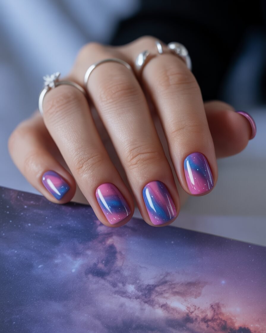 Nebula-inspired nails with soft pastel gradient