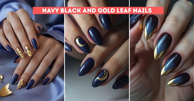 15 Elegant Navy Black and Gold Leaf Nail Art Designs to Elevate Your Seasonal Look!