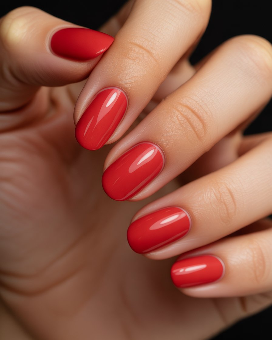 Bold flame red nails that evoke confidence and fiery energy, perfect for late summer and early fall.