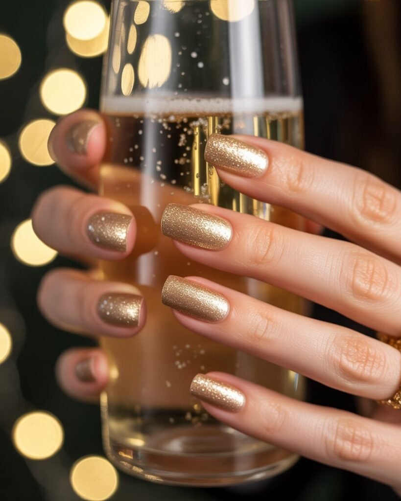 Nails with a dazzling gold shimmer. 
